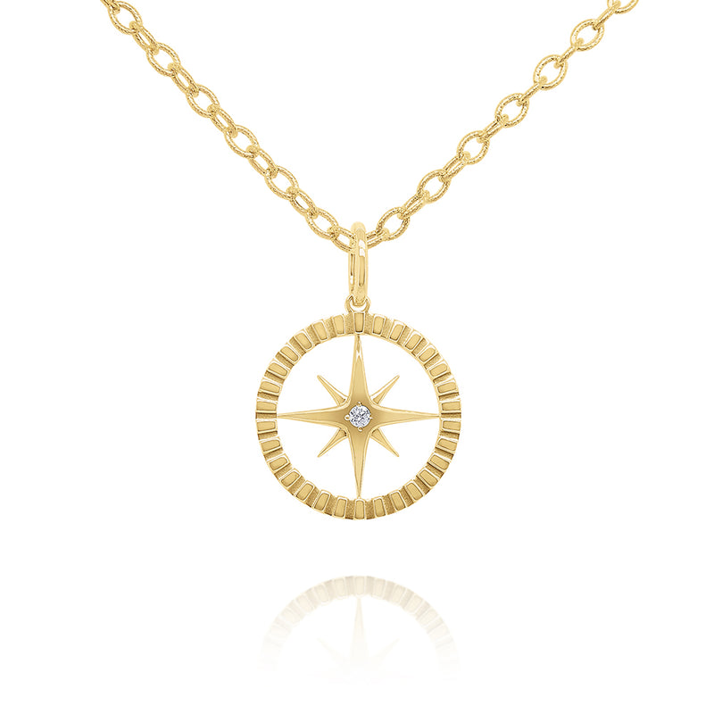 14KT Yellow Gold and Diamond Compass Necklace, Small