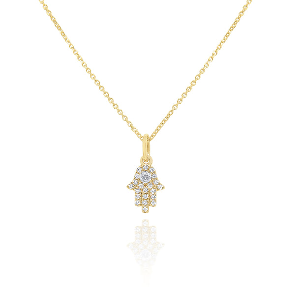 14KT Yellow Gold and Diamond Mini Hamsa Necklace
