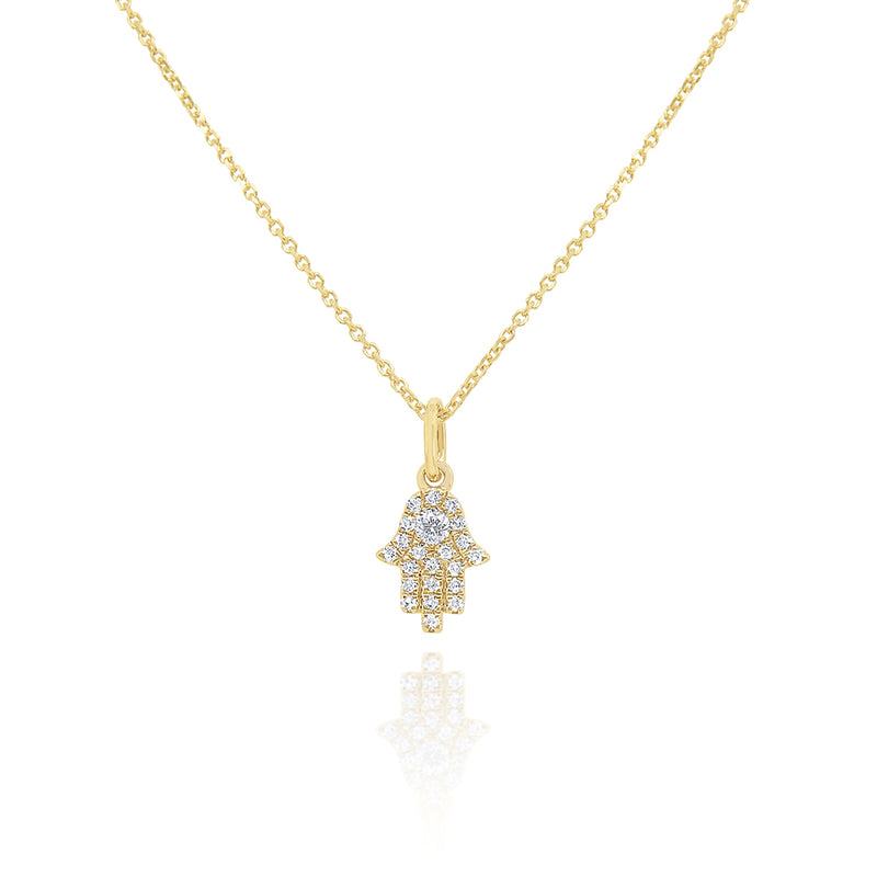 14KT Yellow Gold and Diamond Mini Hamsa Necklace