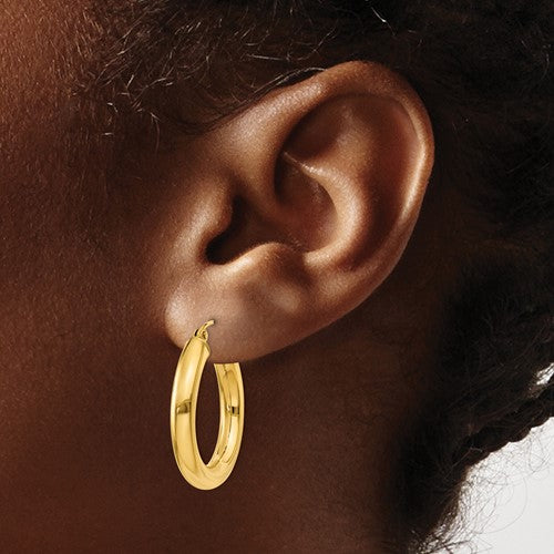 14KT Gold Thick Hoop Earrings, 25mm